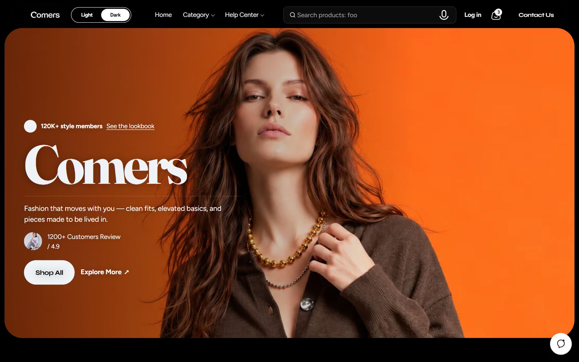 Comers homepage in dark mode